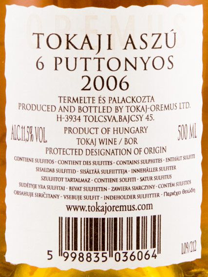 2006 Tokaji Oremus Aszú 6 Puttonyos white 50cl