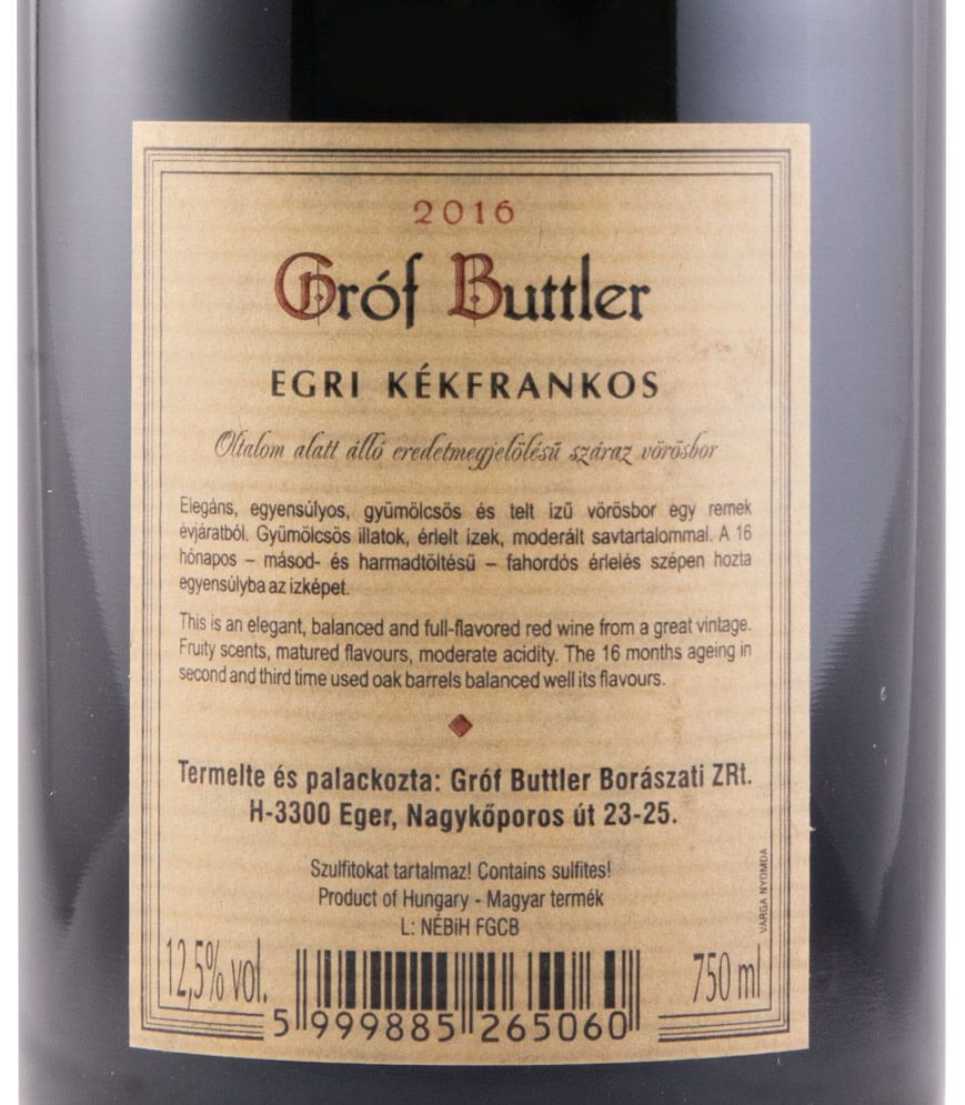 2016 Gróf Buttler Egri Kékfrankos Szarkás red