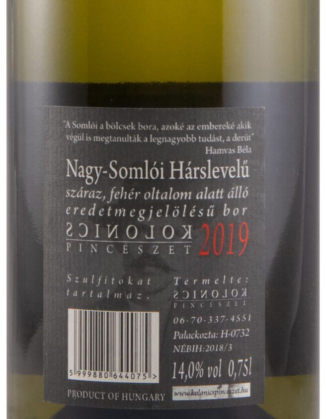 2019 Kolonics Hárslevelü Nagy-Somlói white