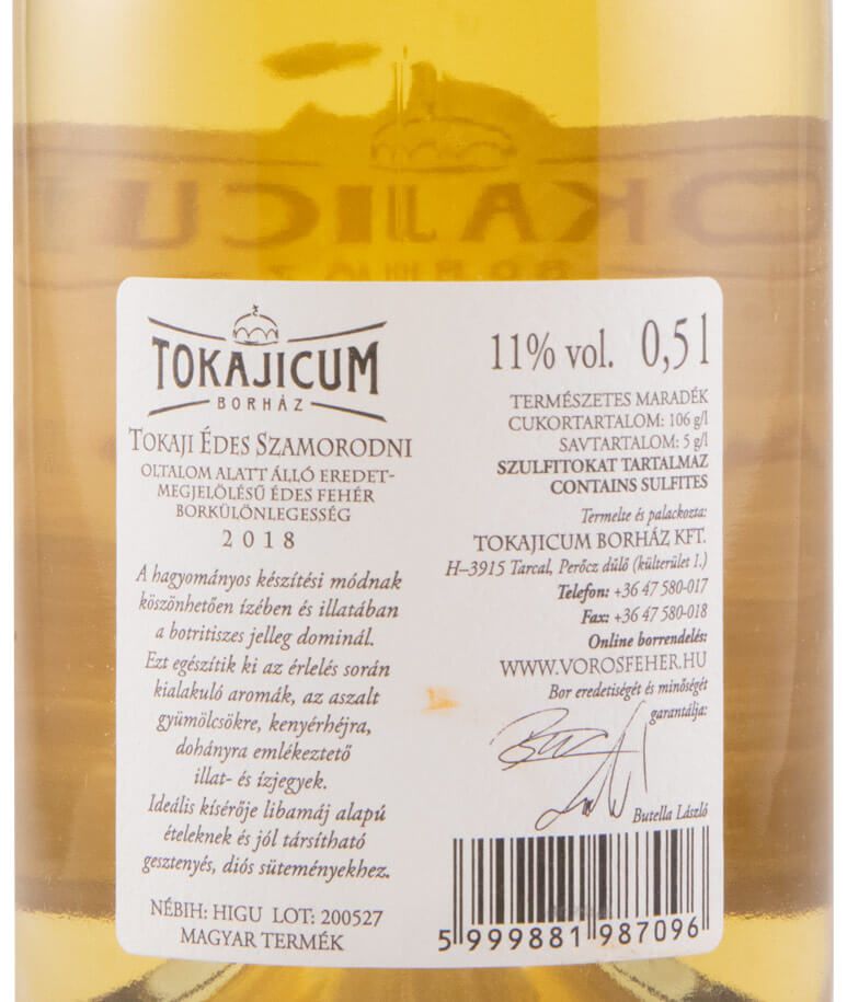 2018 Tokaji Tokajicum Édes Szamorondni Late Harvest white 50cl