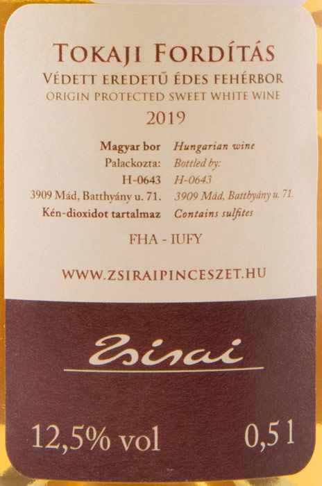 2019 Tokaji Zsirai Fordítás branco 50cl