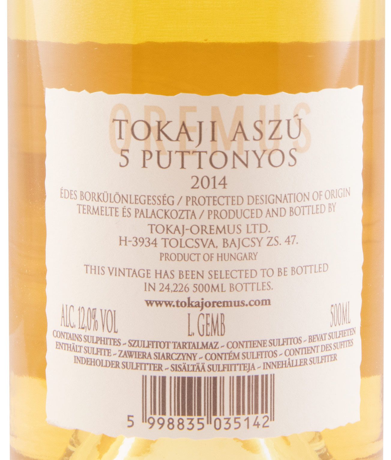 2014 Tokaji Oremus Aszú 5 Puttonyos branco 50cl