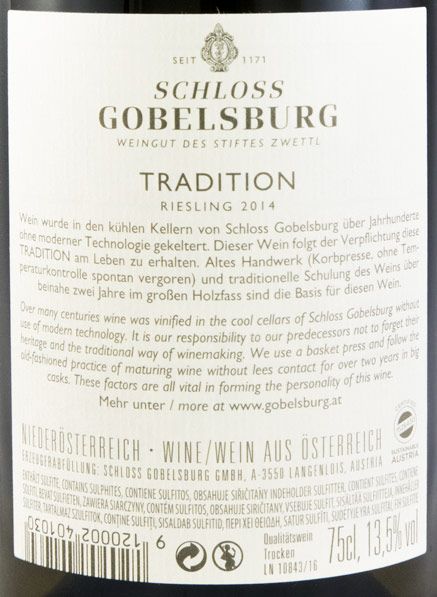 2014 Schloss Gobelsburg Tradition Riesling white
