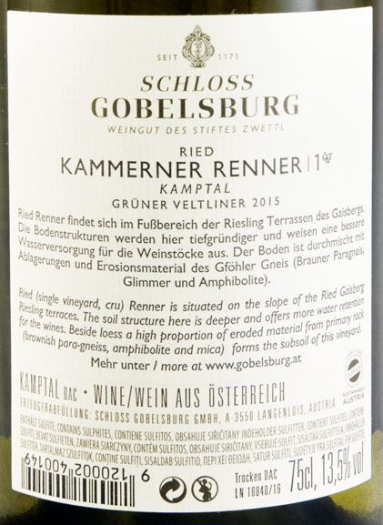 2015 Schloss Gobelsburg Renner Grüner Veltliner branco