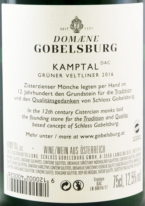 2016 Schloss Gobelsburg Kampal Grüner Veltliner branco