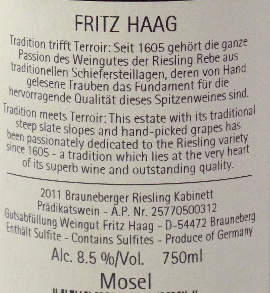 2011 Fritz Haag Brauneberger Juffer Kabinet Riesling branco