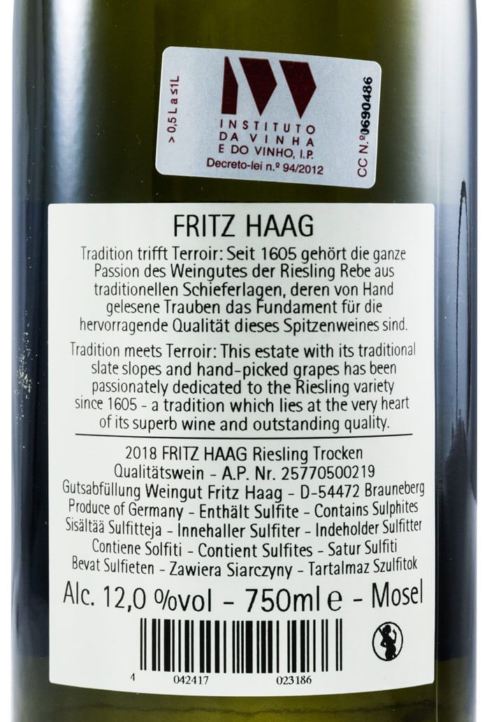 2018 Fritz Haag Brauneberger Trocken Riesling branco