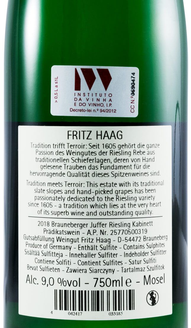 2018 Fritz Haag Brauneberger Juffer Kabinett Riesling branco