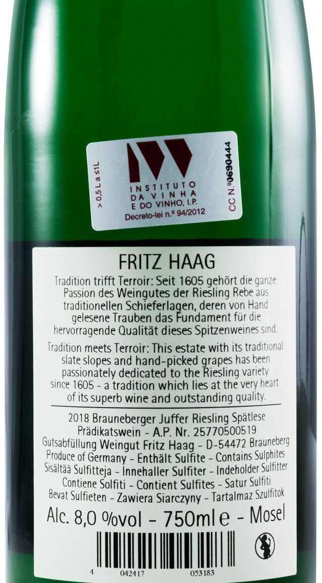 2018 Fritz Haag Brauneberger Juffer Riesling Spätlese branco