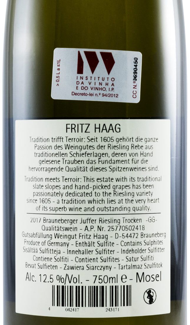 2017 Fritz Haag Brauneberger Juffer Trocken GG Riesling branco