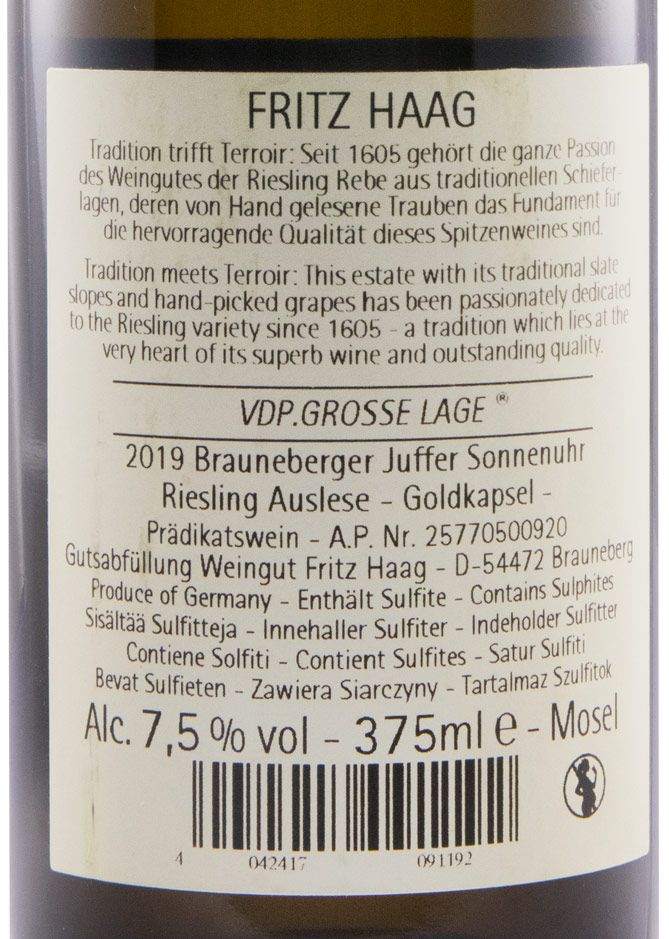 2019 Fritz Haag Brauneberger Juffer Sonnenuhr Auslese Riesling Goldkapsel white 37.5cl