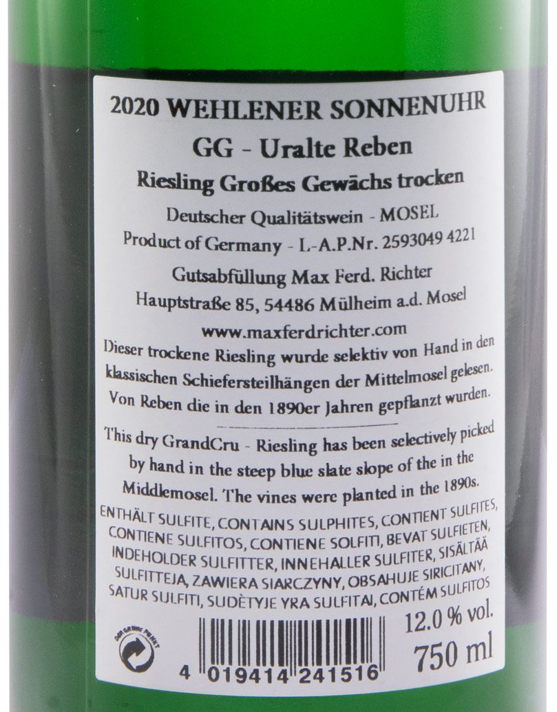 2020 Max Ferd. Richter Wehlener Sonnenuhr Riesling GG Uralte Reben white