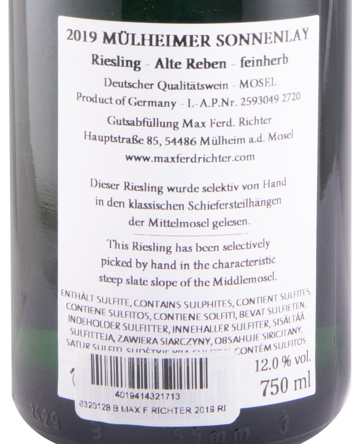 2019 Max Ferd. Richter Mülheimer Sonnenlay Alte Reben Riesling Feinherb branco