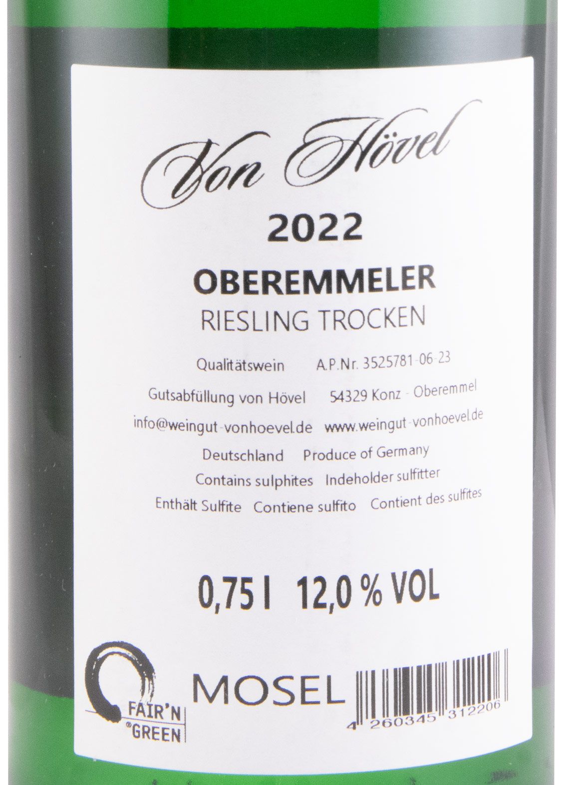 2022 Von Hövel Oberemmeler Riesling Trocken branco