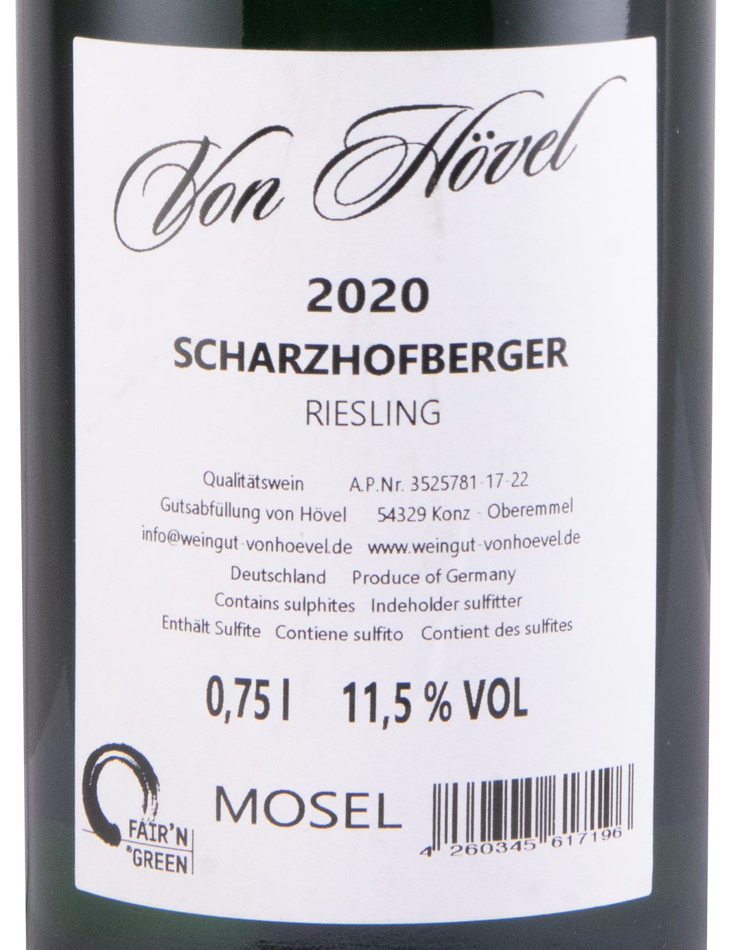 2020 Von Hövel Scharzhofberger Riesling GL branco