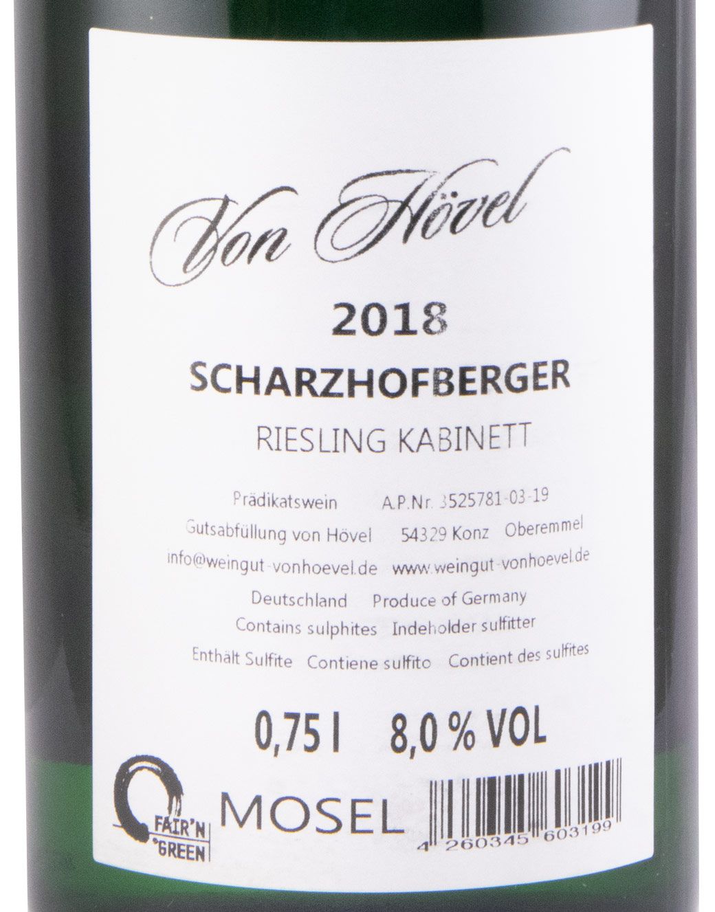 2018 Von Hövel Scharzhofberger Riesling Kabinett branco