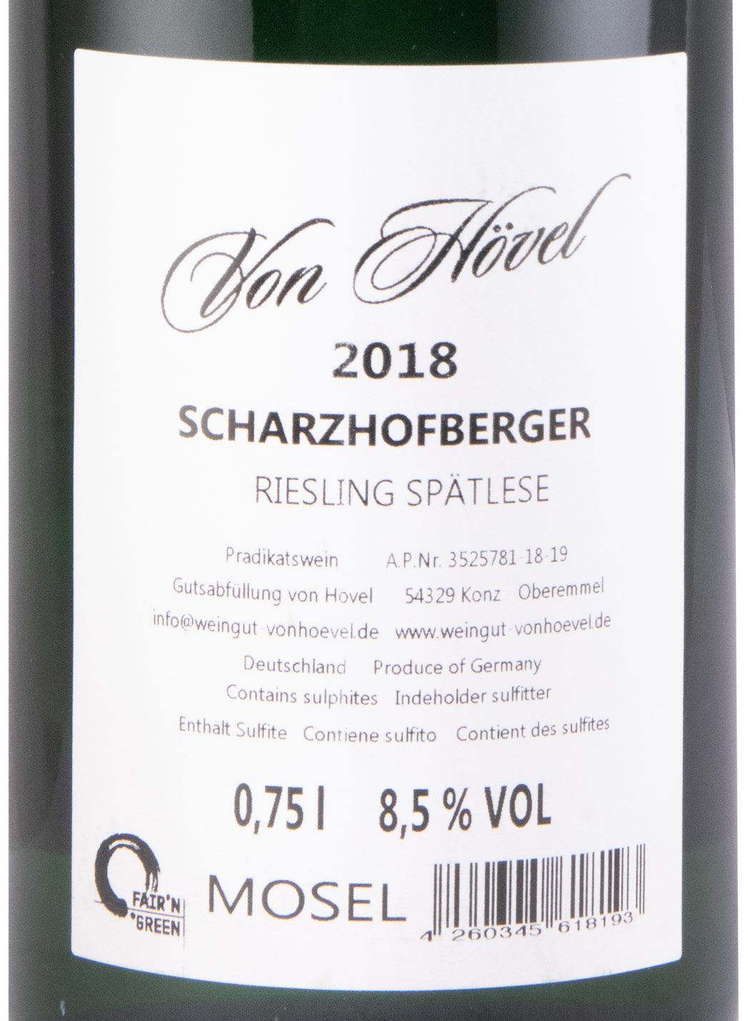 2018 Von Hövel Scharzhofberger Riesling Spätlese branco