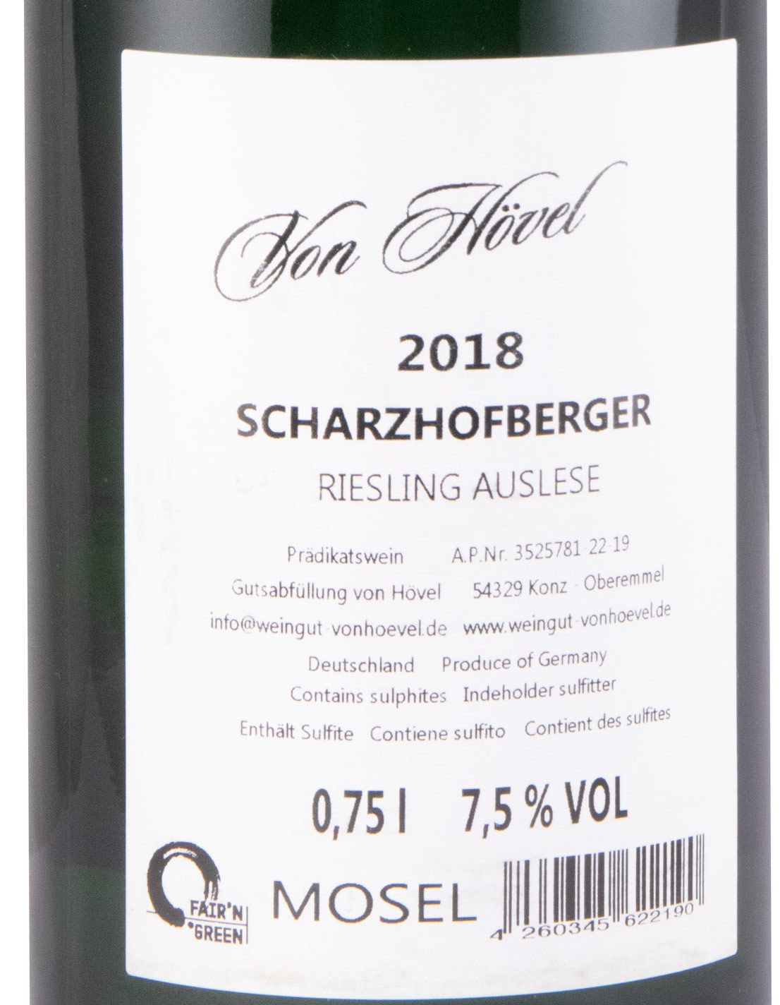 2018 Von Hövel Scharzhofberger Riesling Auslese branco