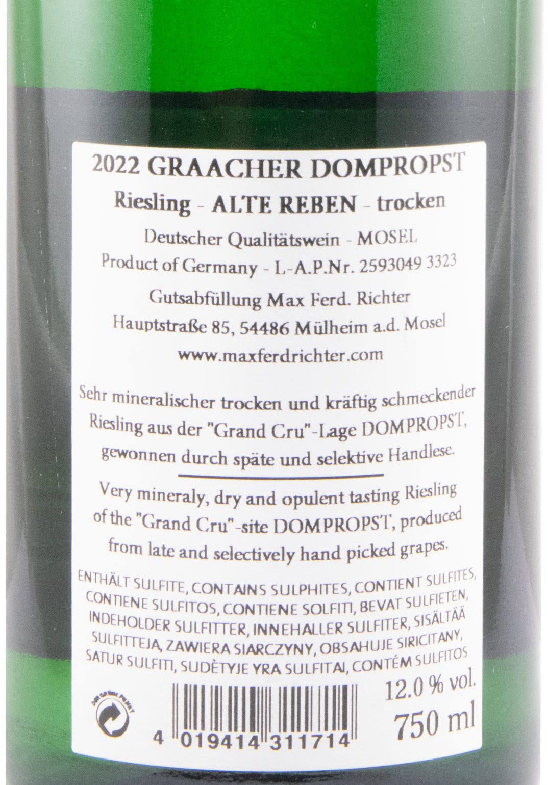 2022 Max Ferd. Richter Graacher Dompropst Riesling Alte Reben branco