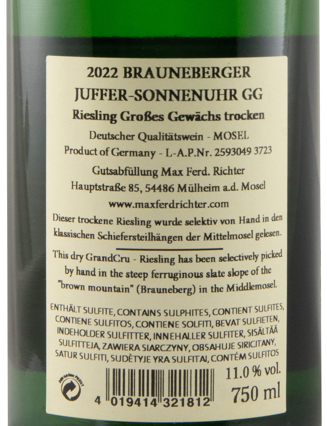 2022 Max Ferd. Richter Brauneberger Juffer Sonnenhur GG Riesling branco