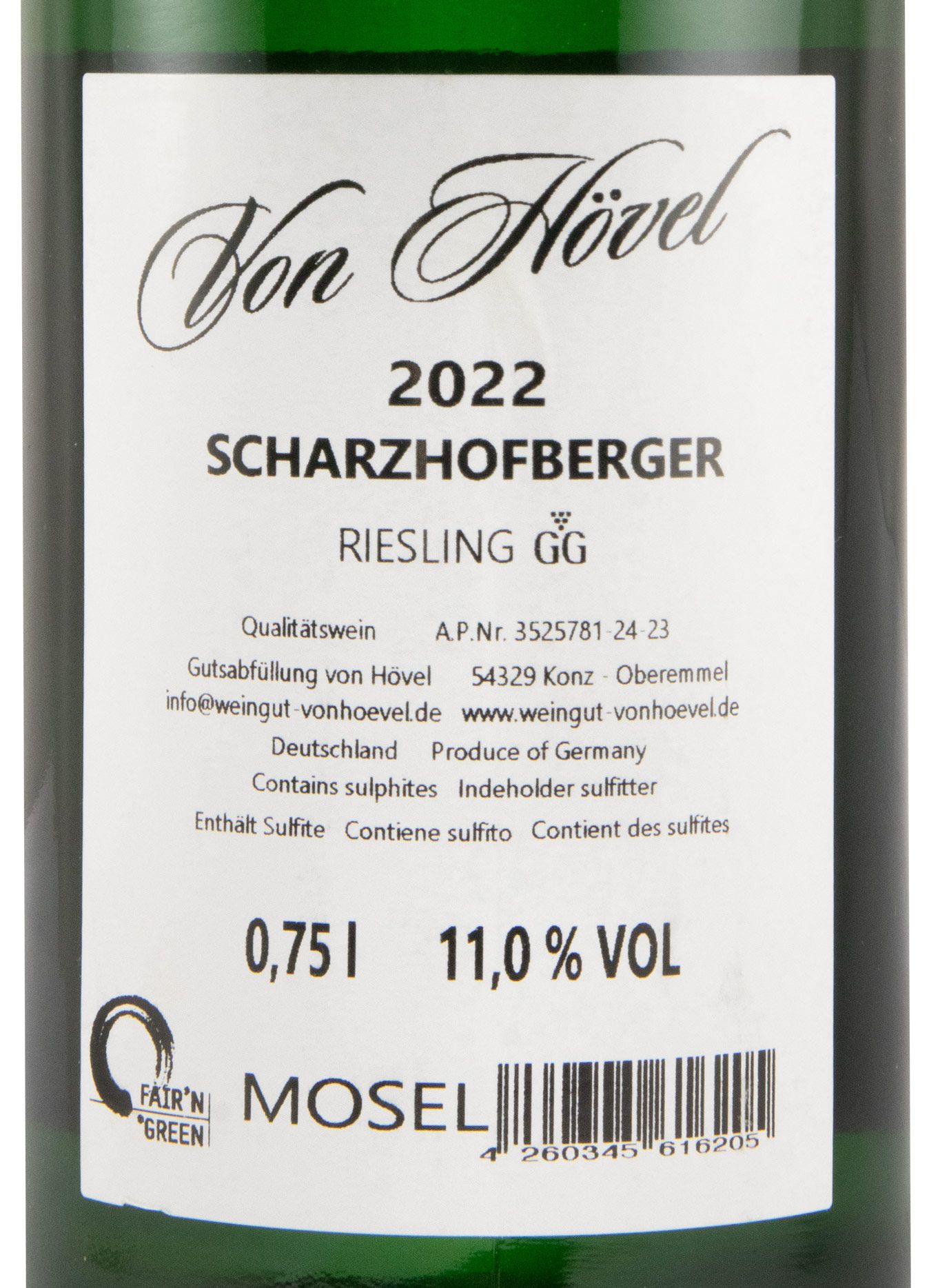 2022 Von Hövel Scharzhofberger Riesling GG branco