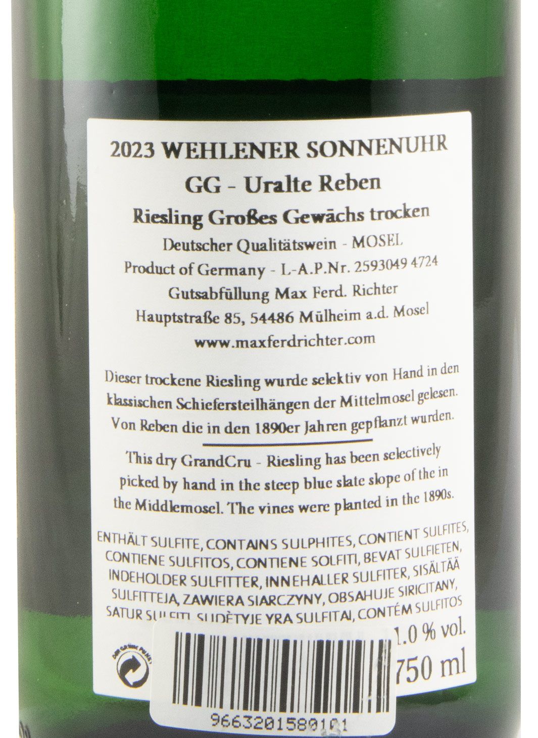 2023 Max Ferd. Richter Wehlener Sonnenuhr Riesling GG Uralte Reben branco