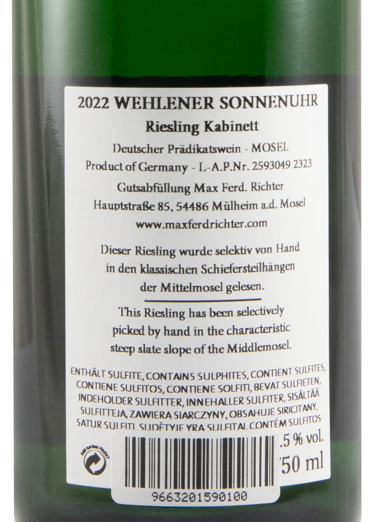 2022 Max Ferd. Richter Wehlener Sonnenuhr Riesling Kabinett branco