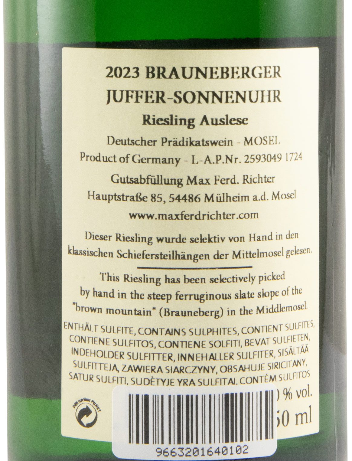 2023 Max Ferd. Richter Brauneberger Juffer-Sonnenhur Riesling Auslese branco