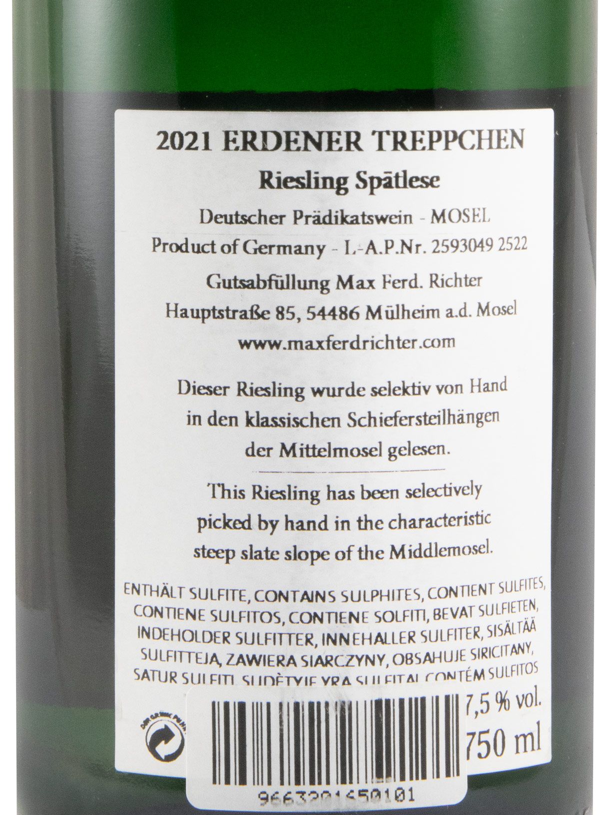 2021 Max Ferd. Richter Erdener Treppchen Riesling Spätlese branco
