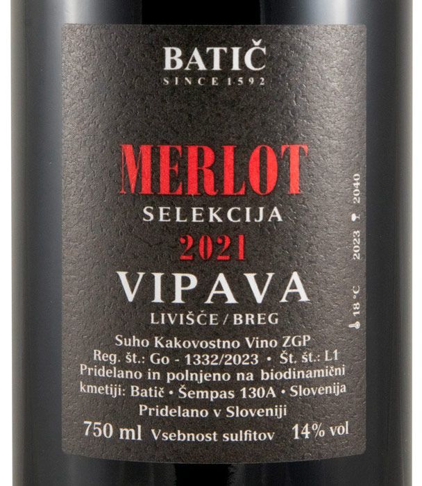 2021 Batič Selekcija Merlot Vipava Valley tinto