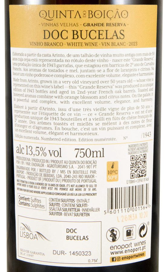 2023 Quinta do Boiçao Arinto Vinhas Velhas Grande Reserva branco