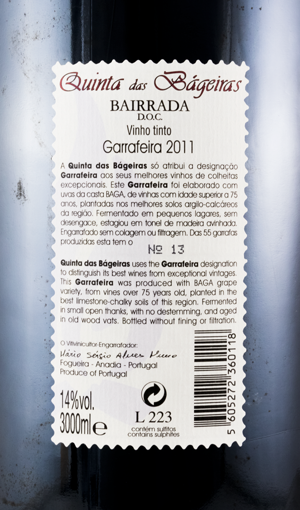 2011 Quinta das Bágeiras Garrafeira red 3L