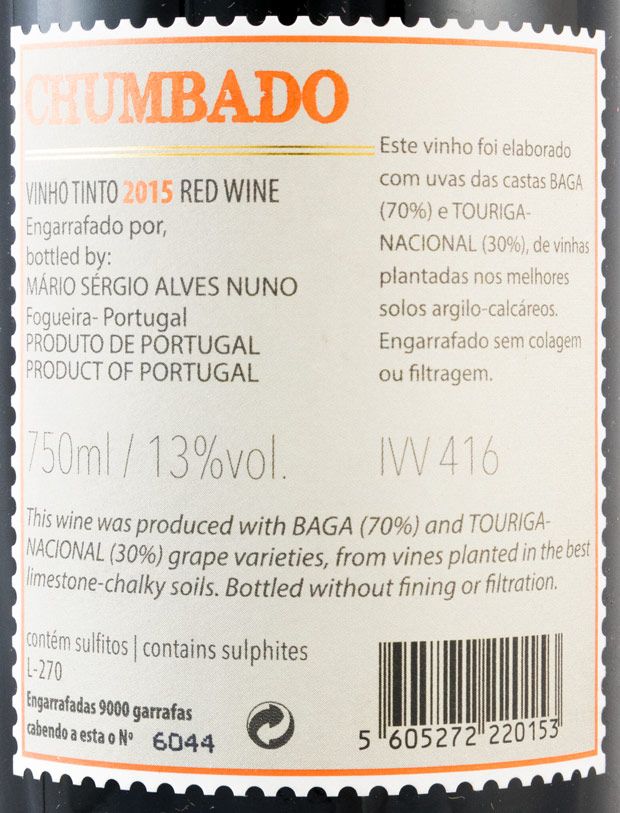 2015 Quinta das Bágeiras Chumbado Colheita red