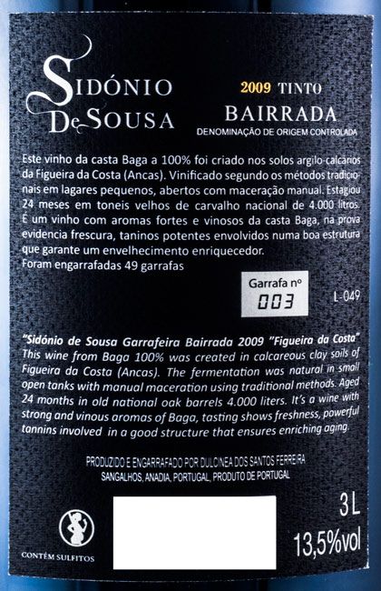 2009 Sidónio de Sousa Garrafeira tinto 3L