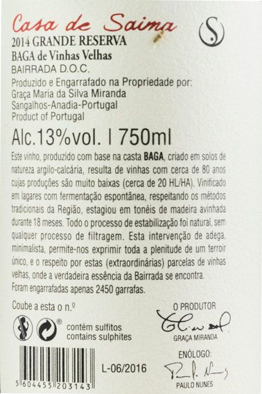 2014 Casa de Saima Baga da Corga Reserva red