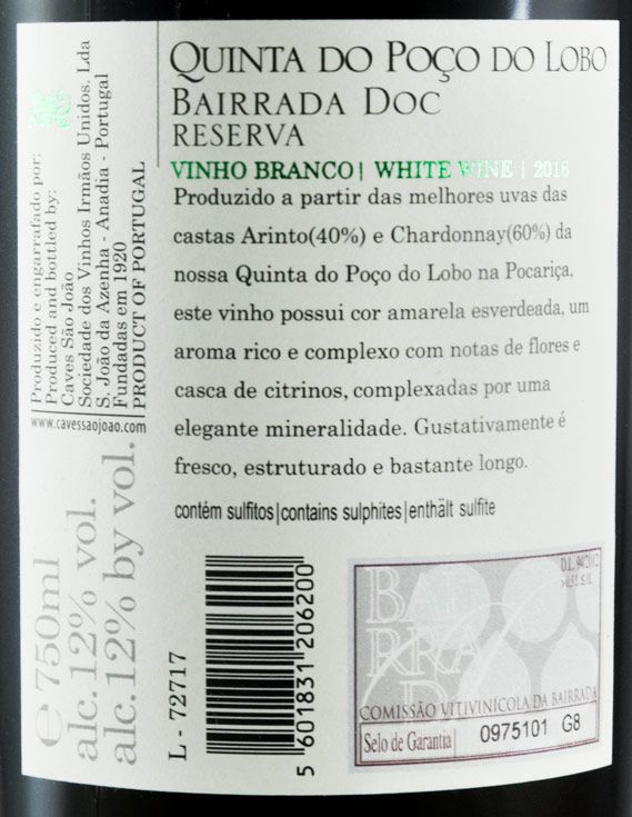 2016 Quinta do Poço do Lobo Arinto & Chardonnay Reserva branco
