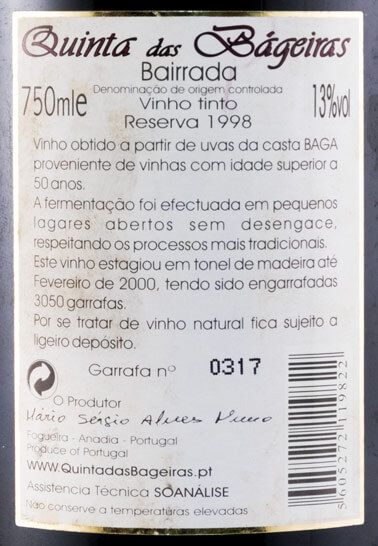 1998 Quinta das Bágeiras Reserva tinto