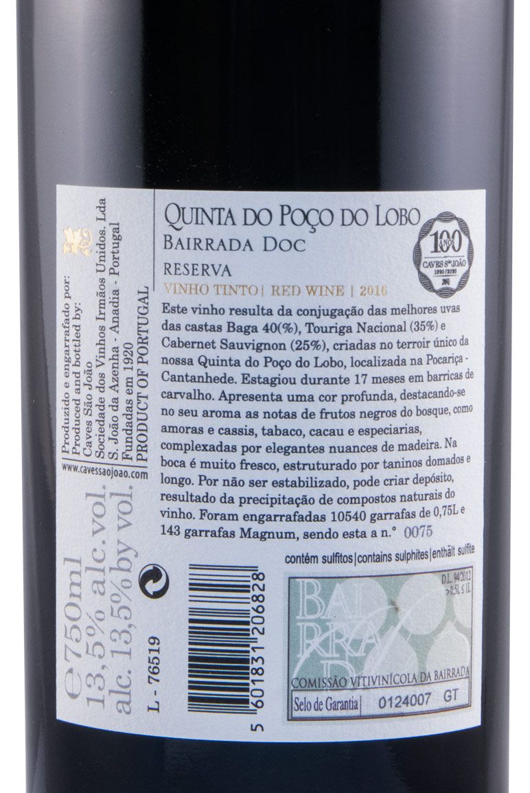 2016 Quinta do Poço do Lobo Reserva red