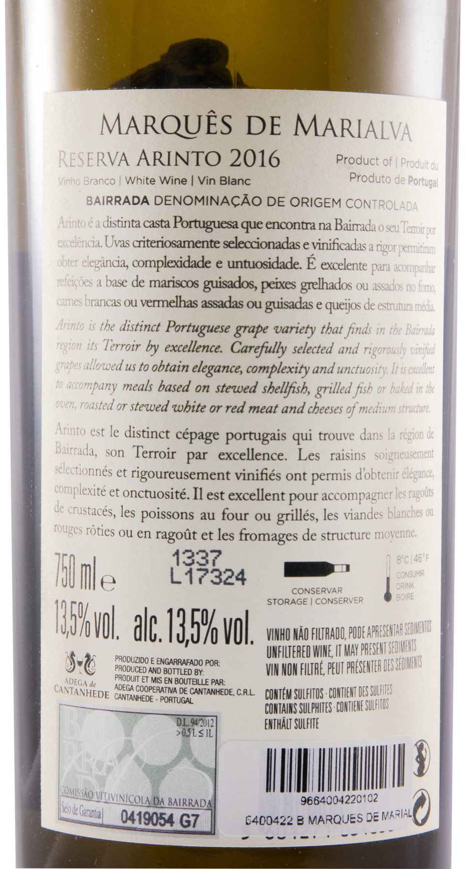 2016 Marquês de Marialva Arinto Reserva white