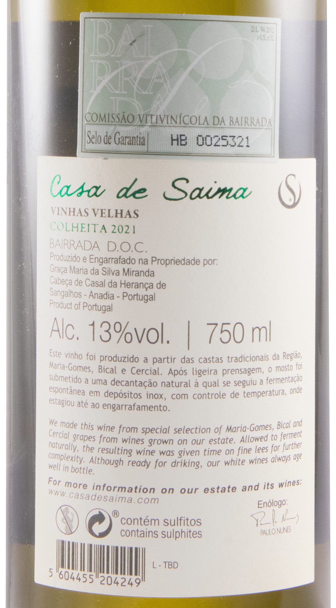 2021 Casa de Saima Vinhas Velhas branco