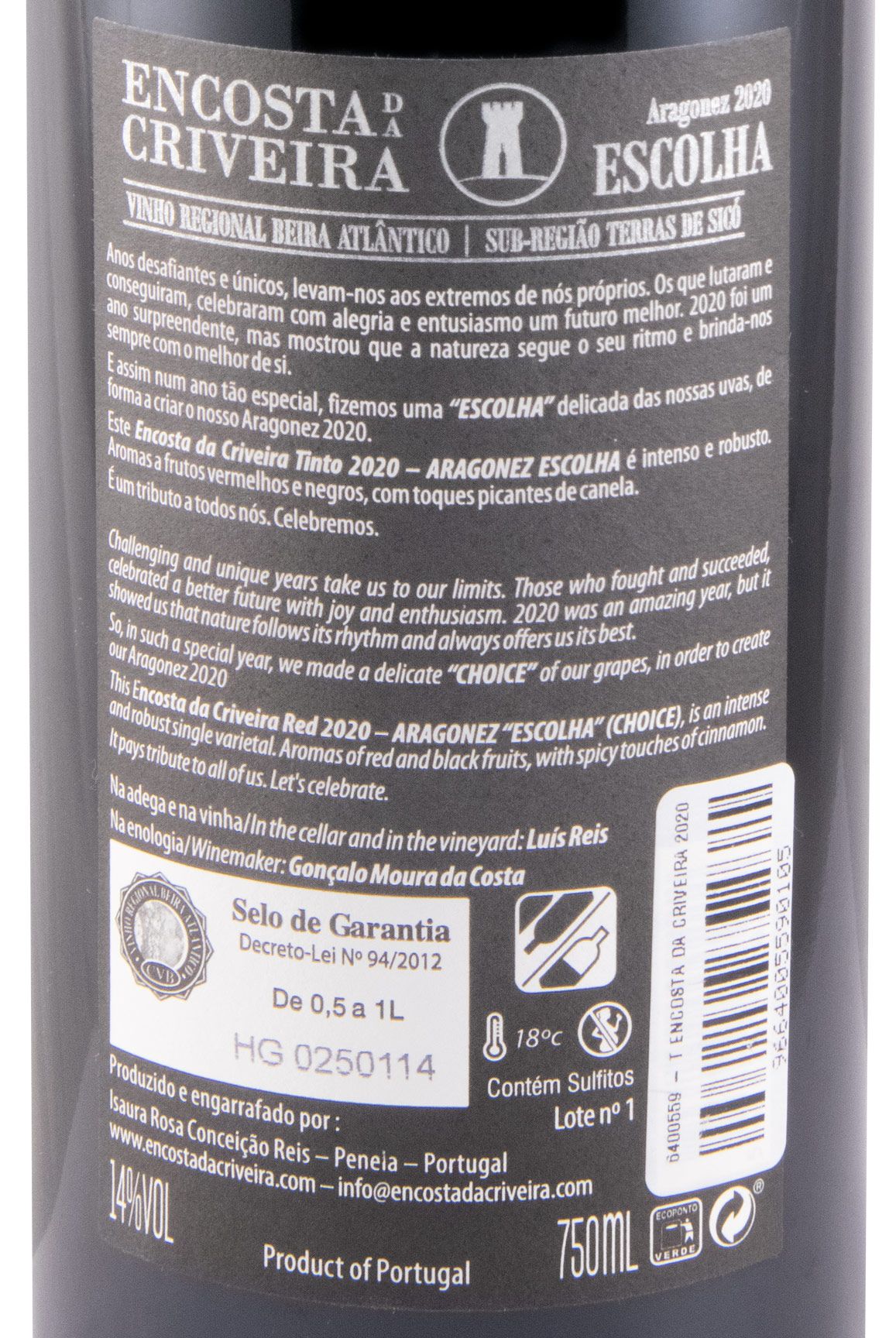 2020 Encosta da Criveira Aragonez Escolha tinto