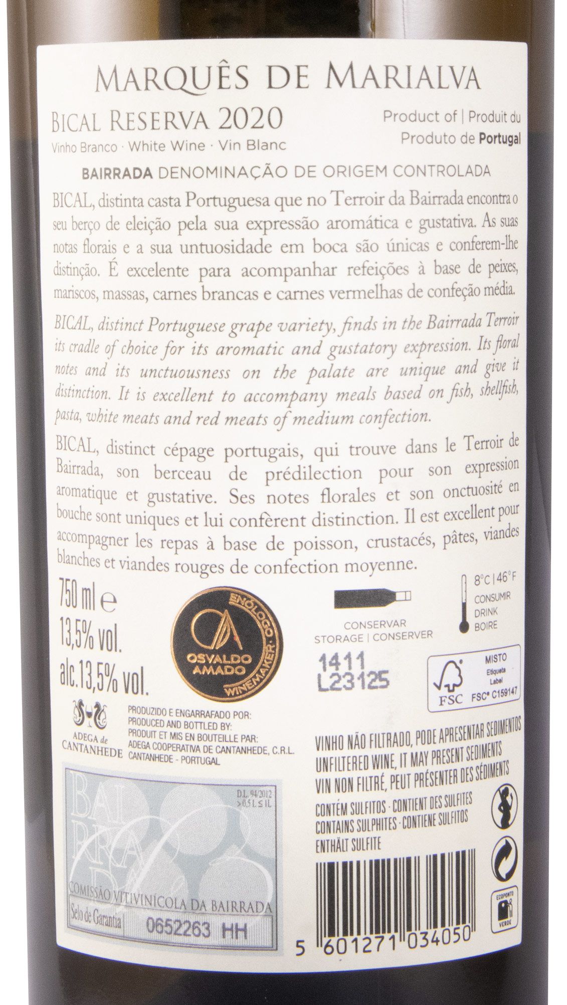 2020 Marquês de Marialva Bical Reserva white