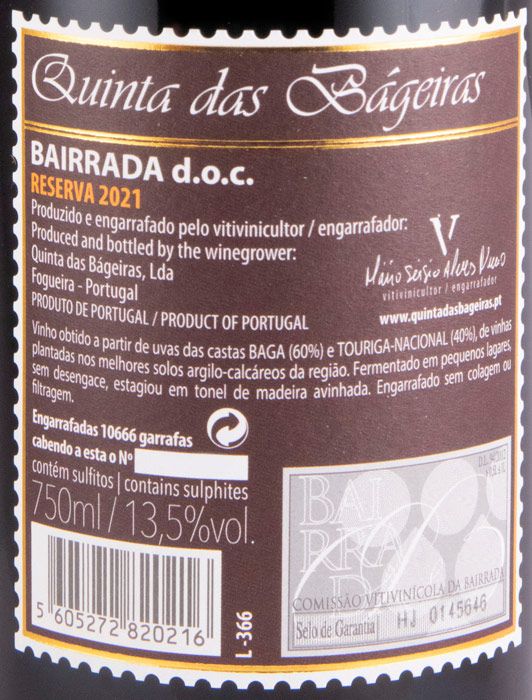 2021 Quinta das Bágeiras Reserva red