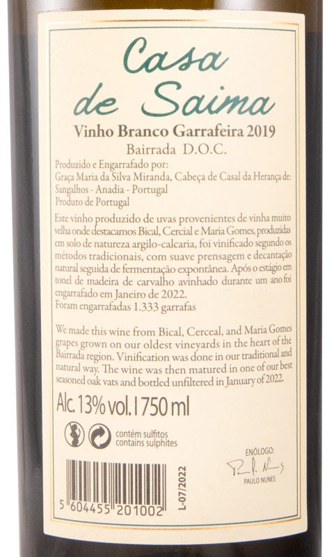 2019 Casa de Saima Garrafeira white