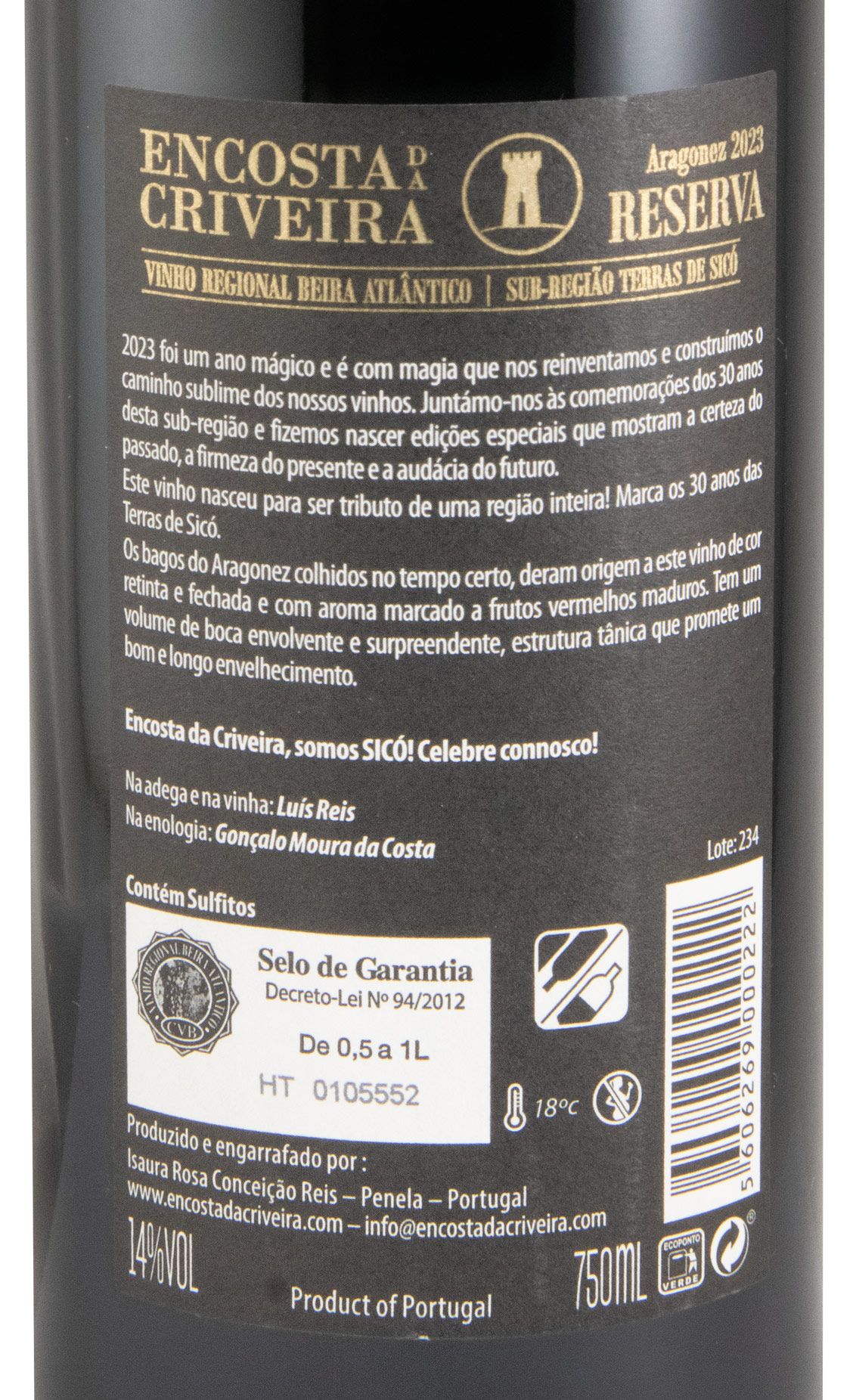 2023 Encosta da Criveira Aragonez Reserva tinto