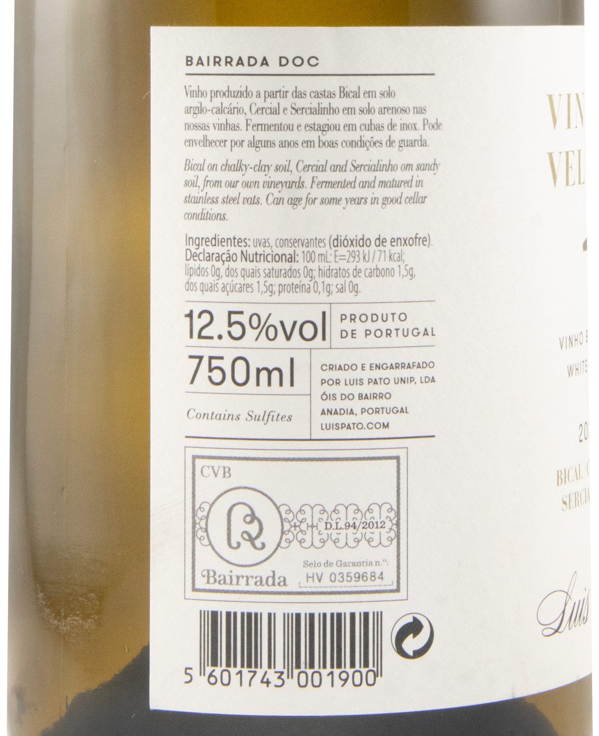 2024 Luís Pato Vinhas Velhas branco (rótulo danificado)