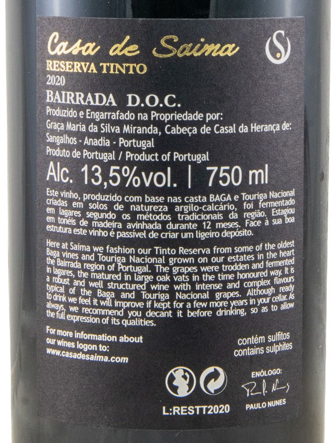 2020 Casa de Saima Reserva tinto