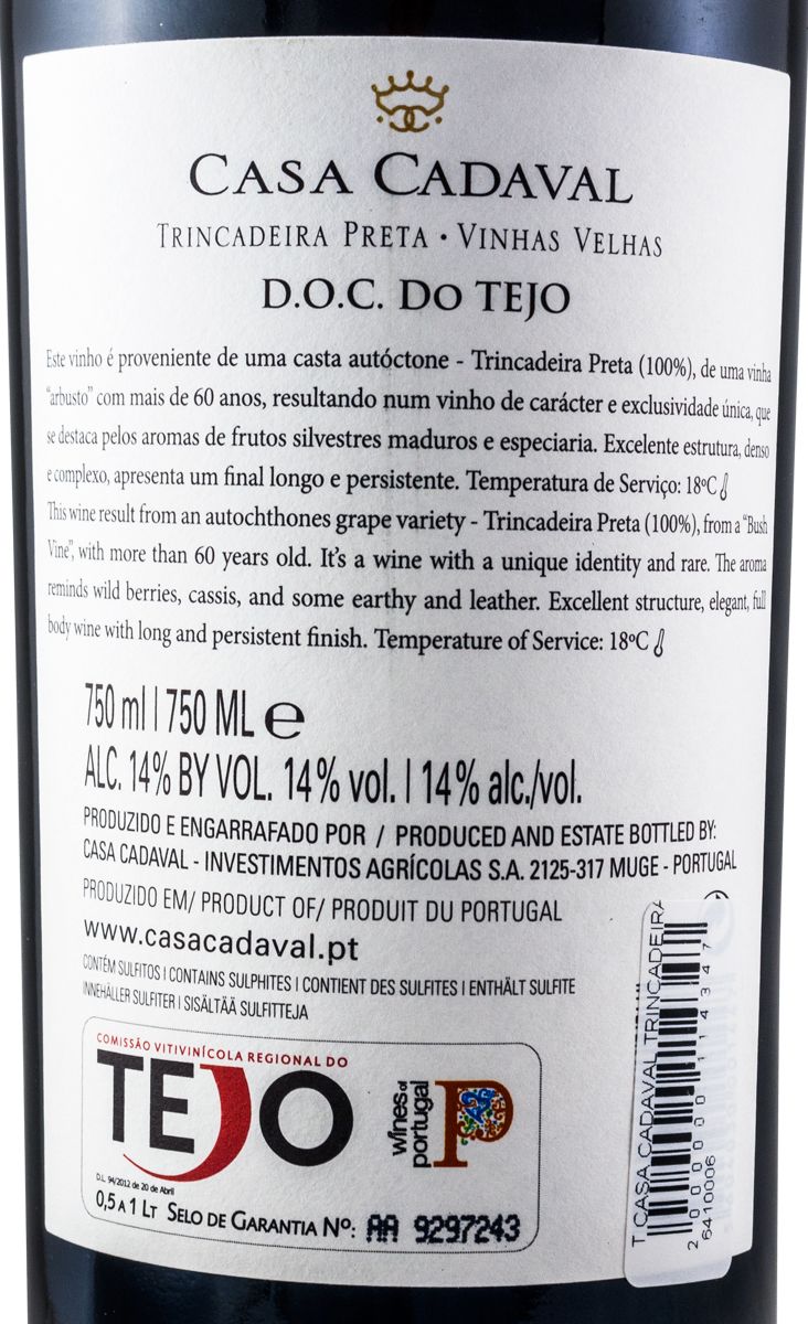 2012 Casa Cadaval Trincadeira Vinhas Velhas tinto