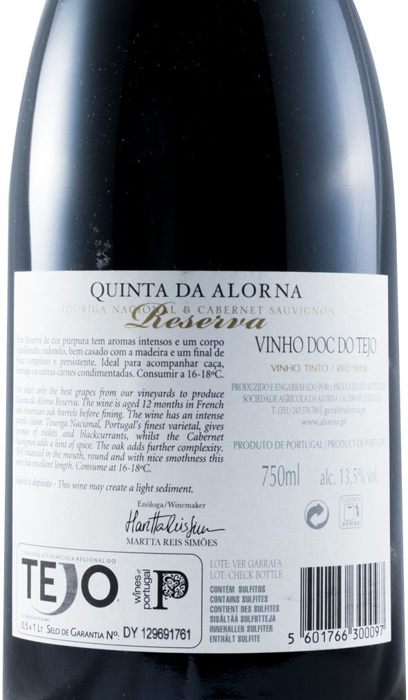 2015 Quinta da Alorna Reserva Touriga + Cabernet red