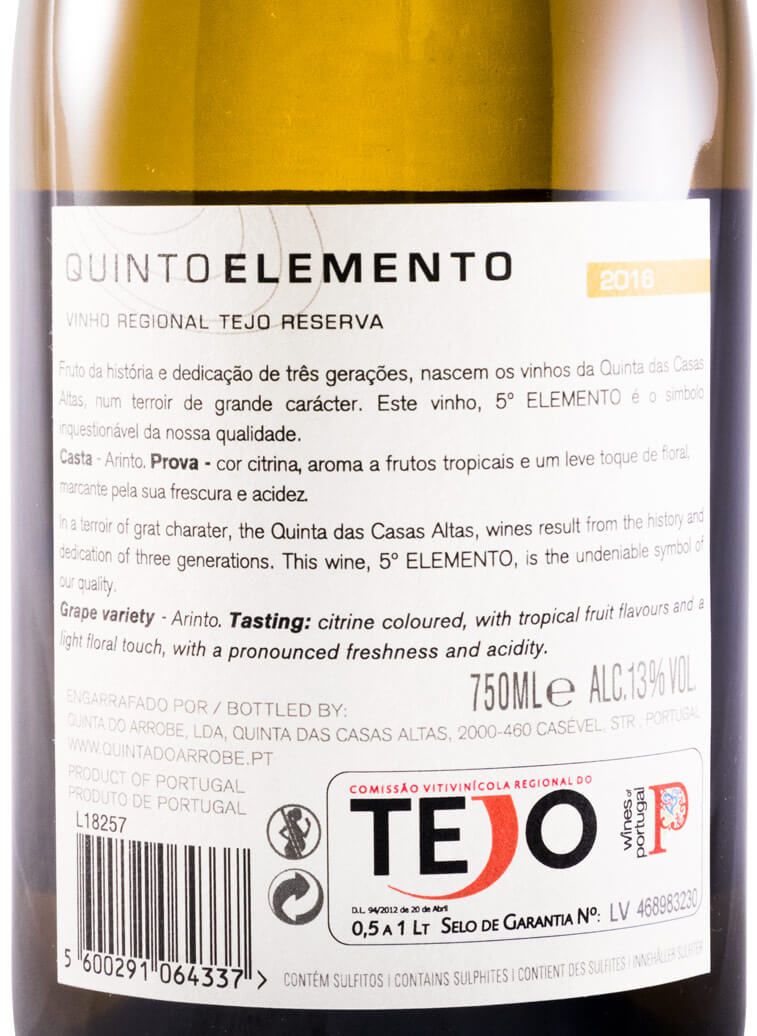 2016 Quinto Elemento Arinto Reserva white